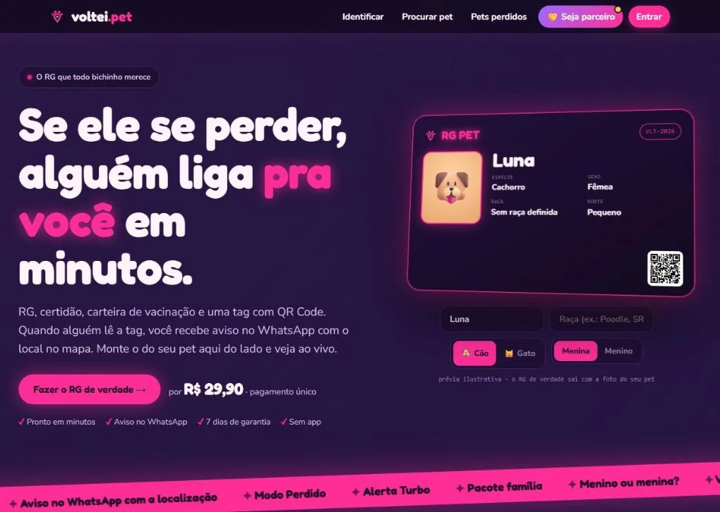 Tela do voltei.pet
